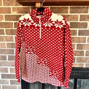 Liz Claiborne Red and White Cowl Neck Sweater
